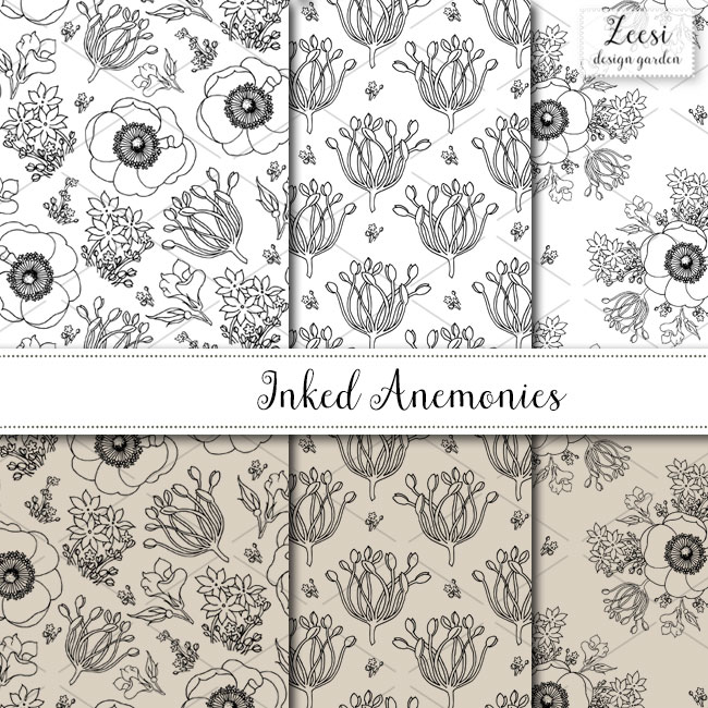 Inked Anemones Pattern - Zeesi Design Garden